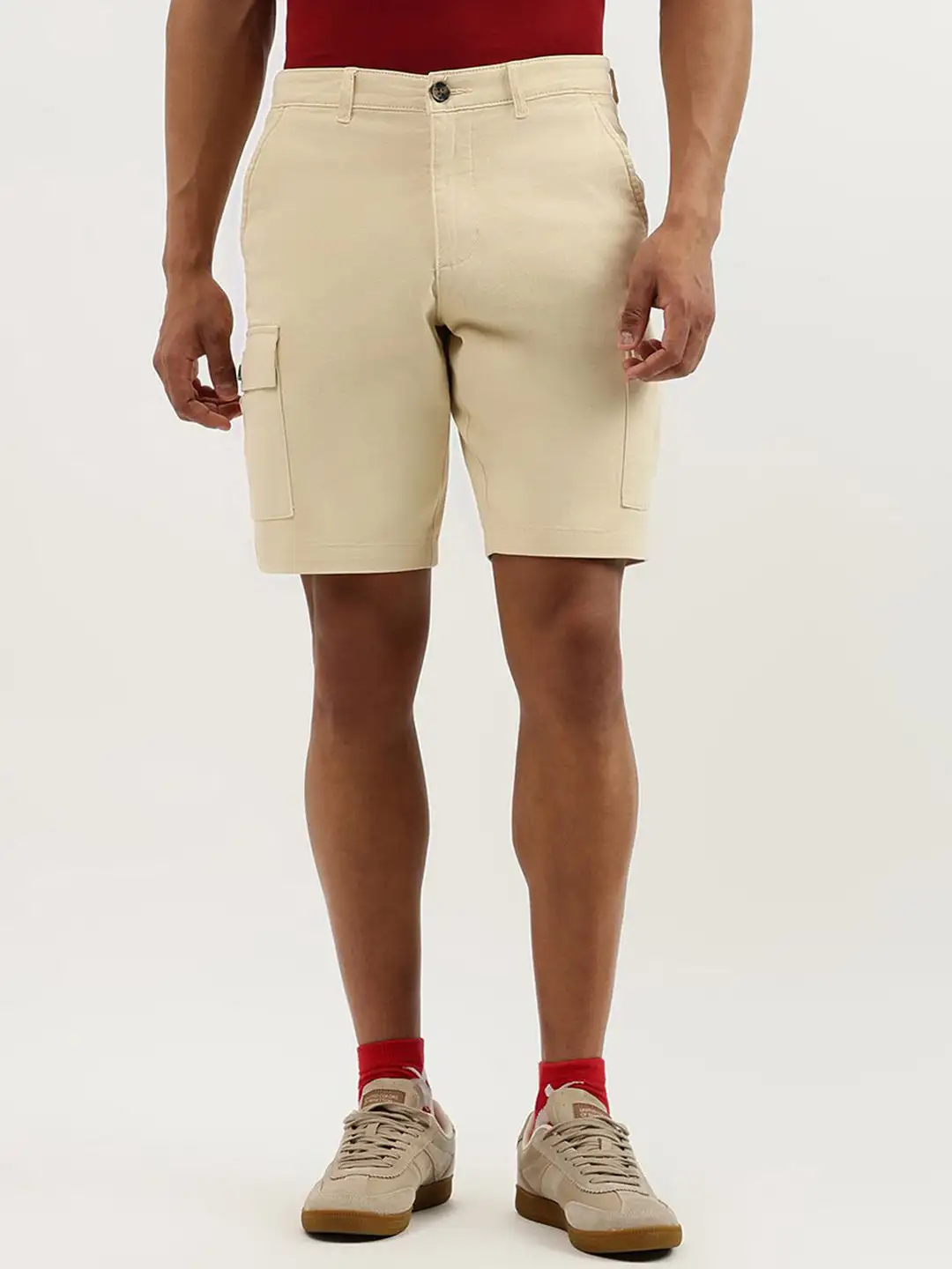 N-14 United Colors of Benetton Relaxed Fit Cream Cotton Shorts