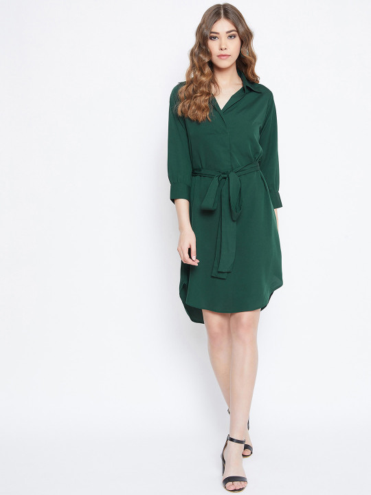 Y-03 Berrylush Green Solid Shirt Dress (bottle-emerald)