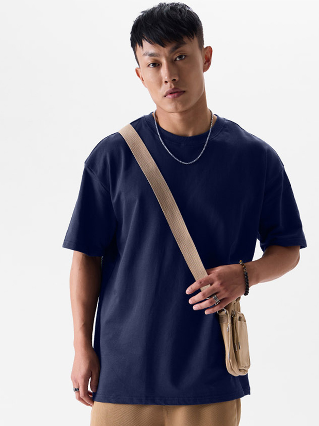 N-45 The Souled Store Solids Navy Oversized Tee (solid navy basic — fills gap of zero solid basics)