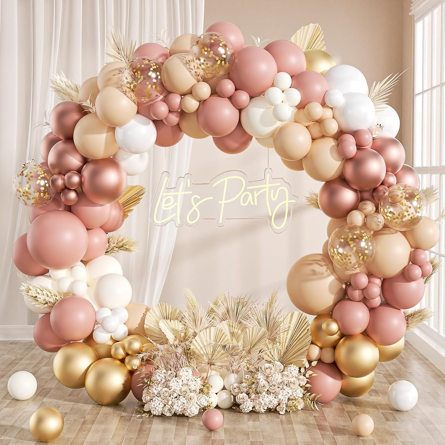 B-02 v4 JOZUTTOW Pink Balloon Arch Kit blush + cream + gold 105pc