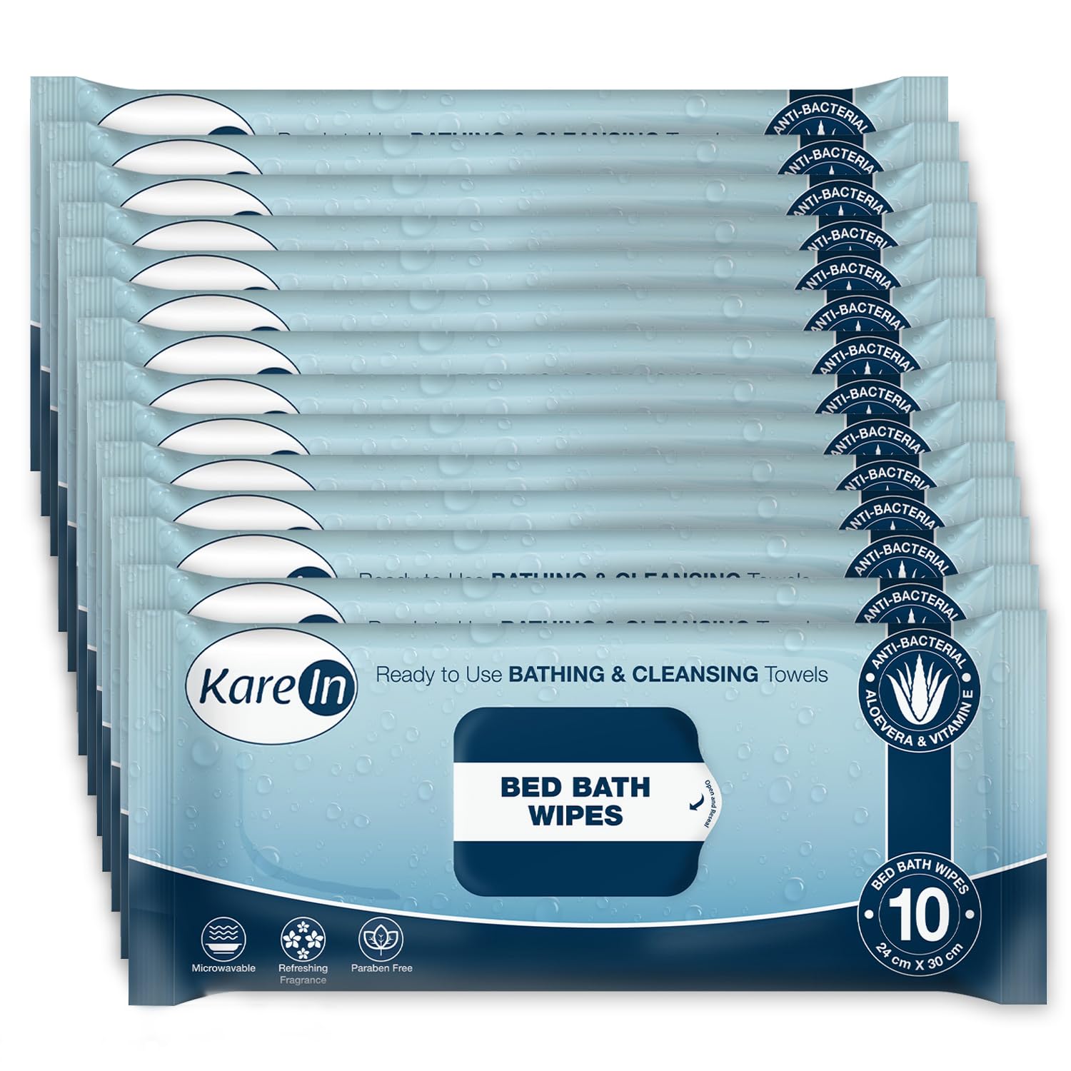 F-33 KareIn 120-count Bed Bath Wipes anti-bacterial aloe vera + vitamin E alcohol-free