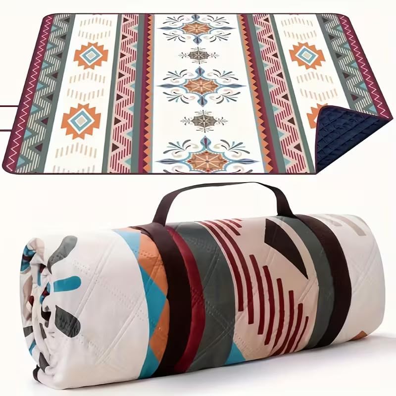 F-34 Waterproof Picnic Blanket 200x200cm Sandproof Foldable Outdoor Beach Mat with Carrying Handle