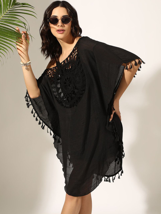 Y-NEW-Cv-A SHOWOFFFF Black Kimono Boat-Neck