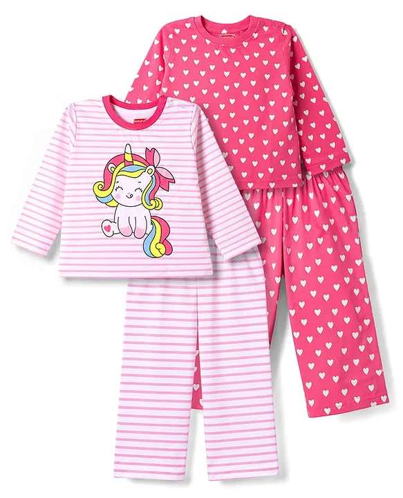 K-10 Babyhug Cotton Pyjama 2-Pack Hearts+Unicorn