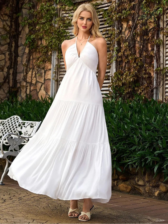 Y-01 SZN Solid Halter Maxi Dress
