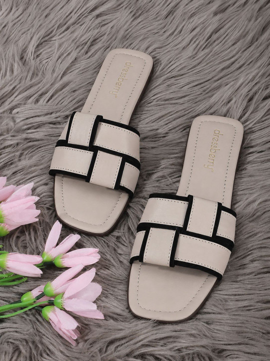 Y-11 DressBerry Beige Woven Open-Toe Flats