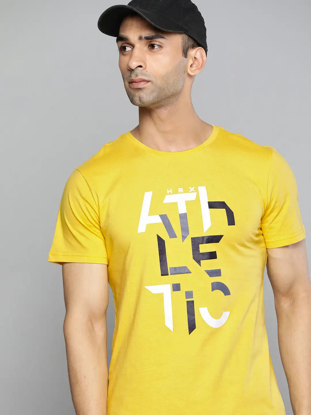 OWNED-N1 HRX mustard typography tee — D5 Wes triad base