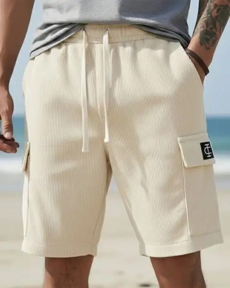 OWNED-N7 Ajio cream/off-white ribbed cargo shorts — 3 deploys