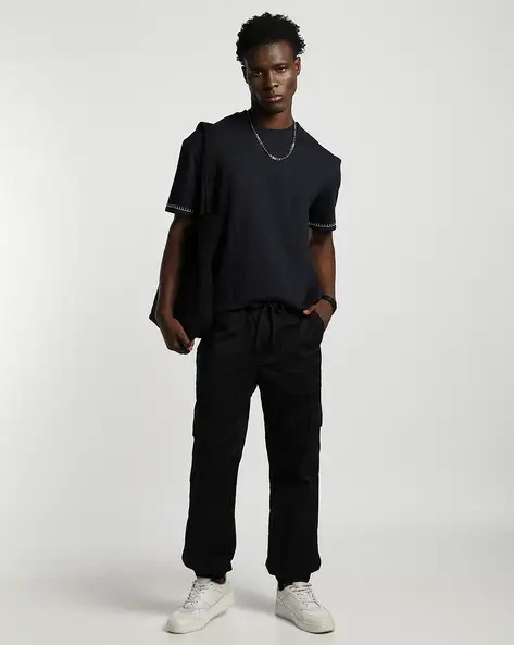 OWNED-N8 Ajio dark-navy cargo joggers — 3 deploys