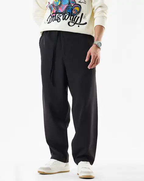 OWNED-N9 AJIO relaxed wide-leg black trousers — P3 + P4 hero