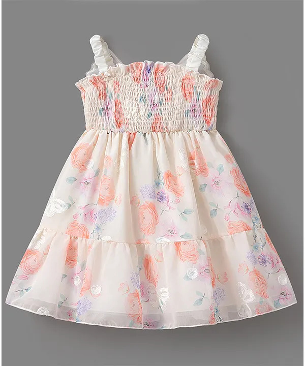 Owned Mark & Mia cream chiffon w/ peach-rose floral — Day 14 PM dinner