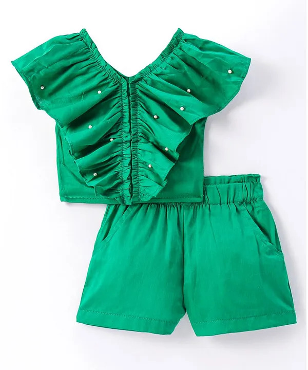 Owned Lil Drama emerald satin flutter-sleeve Indo-fusion coord — Day 15 P4