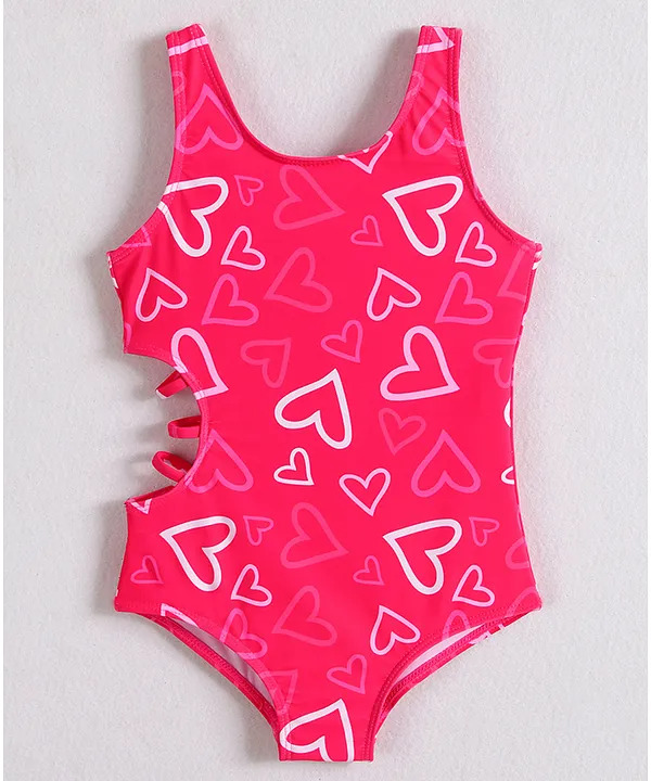 Owned Mark & Mia hot-pink heart-print swimsuit — Day 11 PM pool