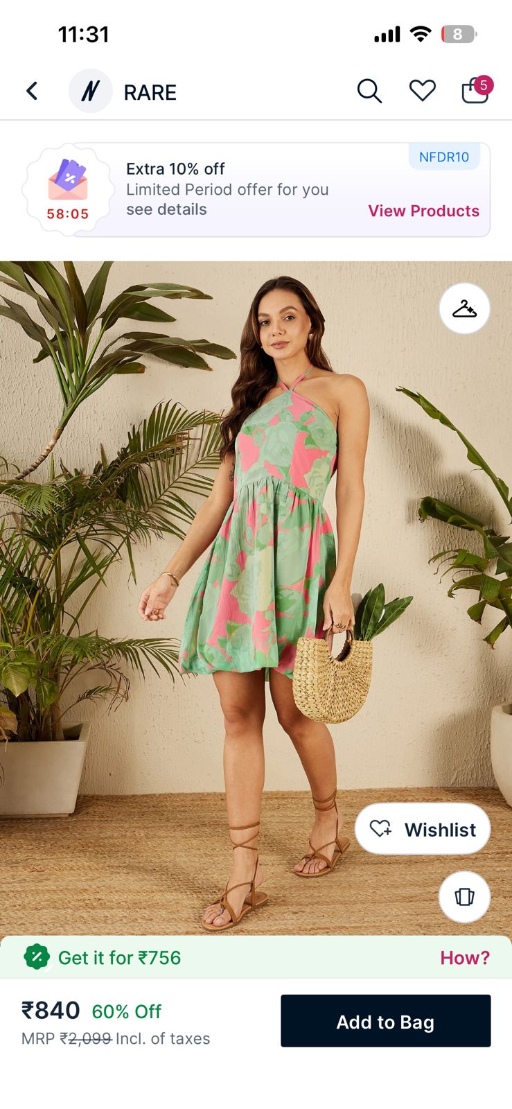 OWNED-Y10 RARE green-pink halter mini fit-flare