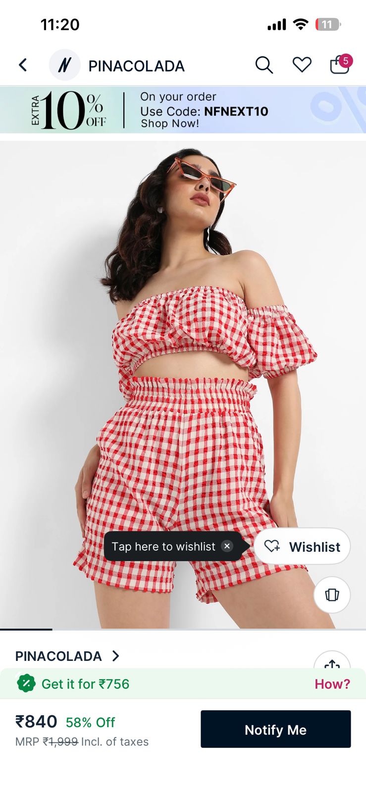 OWNED-Y17 PINACOLADA red gingham off-shoulder short coord
